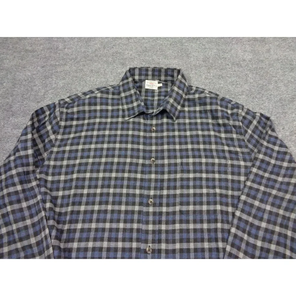 Faherty Flannel‎ Shirt Mens XL Blue Gray Plaid Long Sleeve The Movement 365